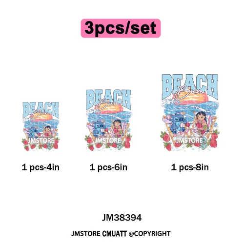 Cute Summer Holiday Life Palm Beach Vibes Cartoon Characters Coquette Iron on DTF Transfers Stickers Ready to Press for Clothing