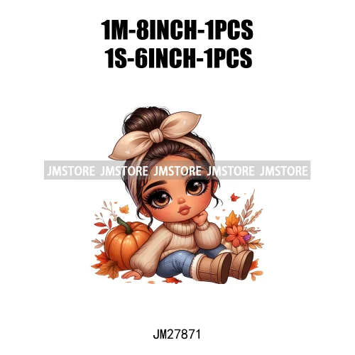 Cute Autumn Pumpkins Fall Vibes Laina Baby Hispanic Chibi Girls Logos DTF Iron On Transfer Stickers Ready To Press For T-shirts