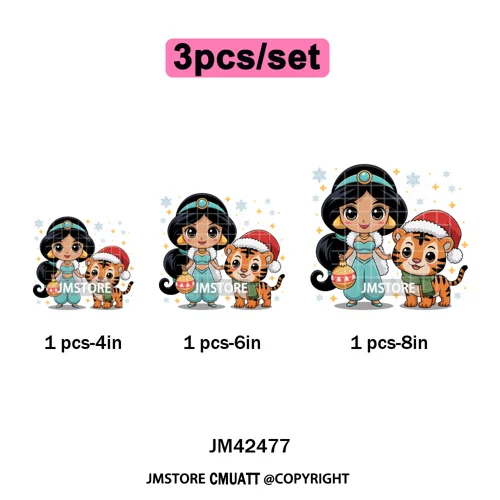 Cute Cartoon Movie Princess Christmas Winter Girly Kids Holiday Iron on DTF Washable Transfer Sticker Ready to Press for Clothes