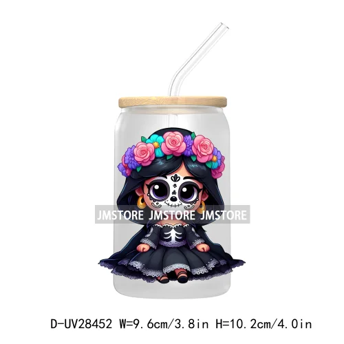 Cute Latina Cartoon Princess Baby Girl UV DTF Transfer Stickers Decals For Libbey Cold Cups Mug Tumbler Labels Sugar Skull Woman