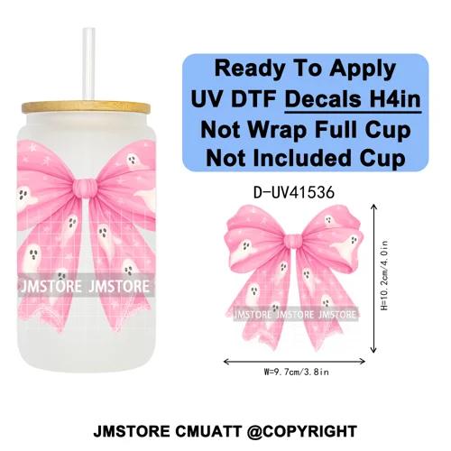 Spooky Highland Cow Halloween Ghosts Pumpkin UV DTF Decals Ready To Apply Waterproof Transfer Stickers For 16OZ Libbey Glass Can