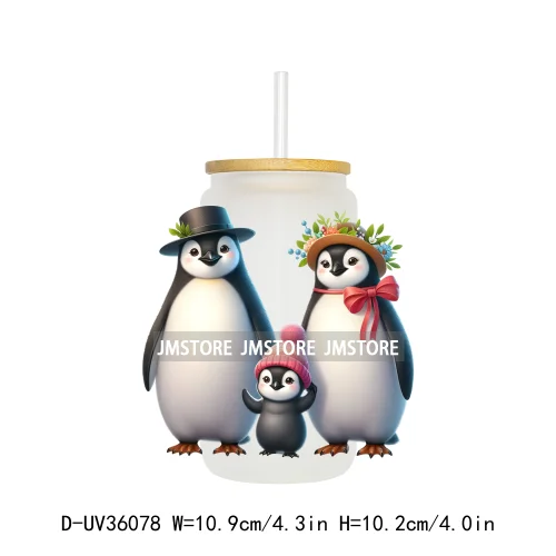 Penguin Family Coquette Bow UV DTF Transfer Stickers Decals Ready To Apply Waterproof For 16OZ Libbey Glass Can Cups Tumbler