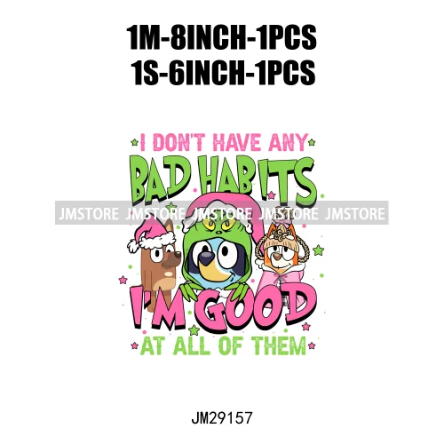 Cute Cartoon Blue Dog Family Character Merry Christmas Vibes Decals Iron On DTF Transfers Stickers Ready To Press For Sweatshirt