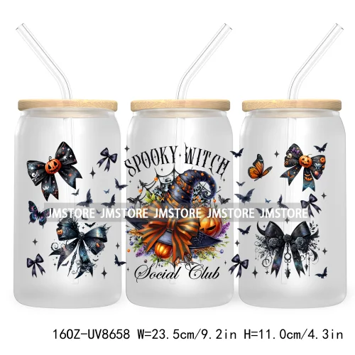 Spooky Witch Social Club UV DTF Cup Wrap For 16OZ Libbey Glass Cups Can Transfer Stickers Custom Labels Logo Halloween Season