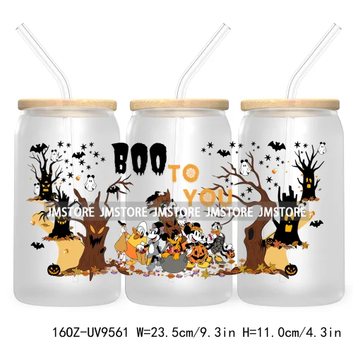 Halloween Cartoon 16OZ UV DTF Cup Wrap Transfer Stickers Custom Labels Waterproof Logo For Libbey Glass Can Pumpkin Season Vibes