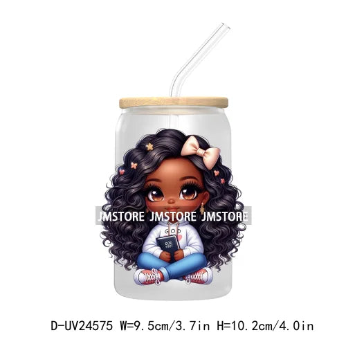 Black Chibi Girl UV DTF Transfers Stickers Decals For Libbey Cold Cups Mugs Tumbler Waterproof DIY Craft Beautiful Afro Woman