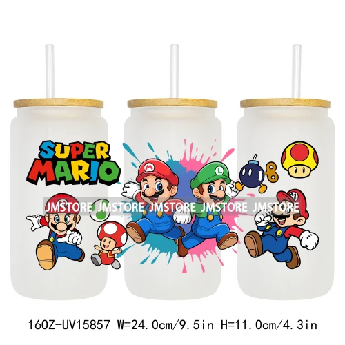 Retro Game Super Hero Princess UV DTF Cup Wraps Ready To Apply Waterproof Transfer Stickers For 16OZ Libbey Glass Can Tumbler