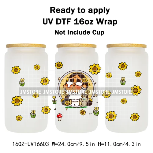 Floral Monsters Cartoon Characters UV DTF Wraps Transfer Stickers Waterproof Logo High Quality For 16OZ Libbey Glass Can Tumbler