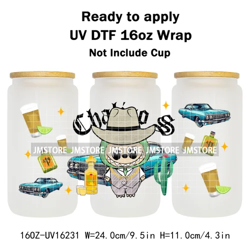 Cute Monster Doll Mexican Food Snacks UV DTF Wraps Transfer Stickers Waterproof High Quality For 16OZ Libbey Glass Can Tumbler