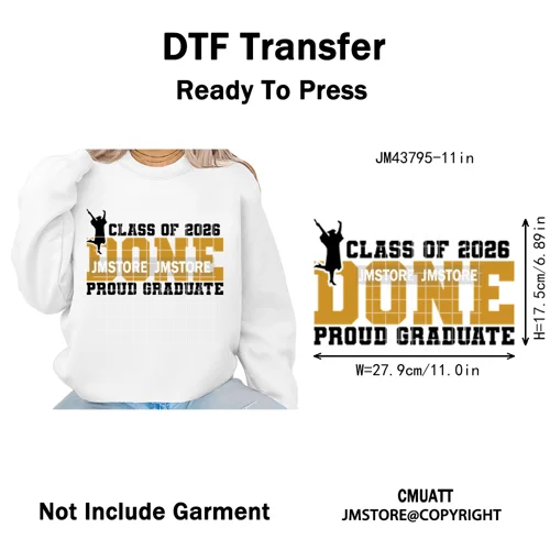 Class of 2026 High School Senior Edition Graduate Season Iron on Washable DTF Heat Transfer Stickers Ready to Press for Clothing