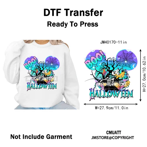 Colorful Cute Cartoon Animal Boo Skeleton Halloween Season Iron on DTF Washable Transfers Stickers Ready to Press for Textile