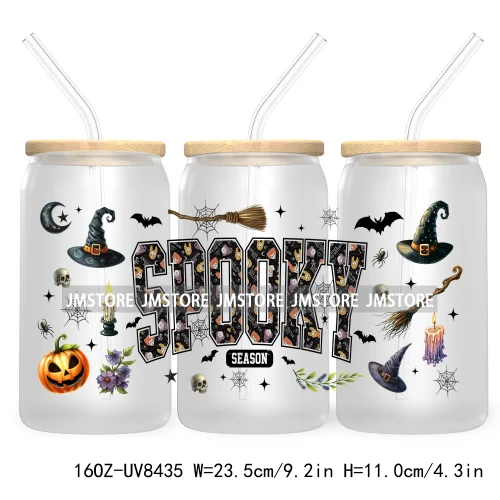 Cartoon Halloween Horror Friends UV DTF Sticker For 16OZ Libbey Glass Cup Can Wrap Transfer Stickers Custom Label DIY Logo Skull