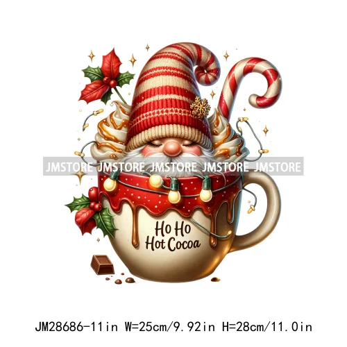 Winter Hot Cocoa Boy Cozy Gnomes Coffee Mug Tis The Season Happy Christmas Iron On DTF Heat Press Transfers Stickers For Clothes