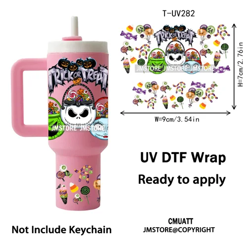 Halloween Nightmare Cartoon Characters UV DTF Mini Tumbler Keychain Wraps Ready To Apply Transfer Stickers Waterproof Decals