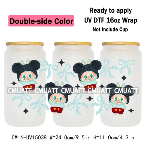 Double Sided Color UV DTF Cup Wraps 16OZ Wholesale Custom Bulk Waterproof Cartoon Cute Monster Transfer Designs For Mug Glass