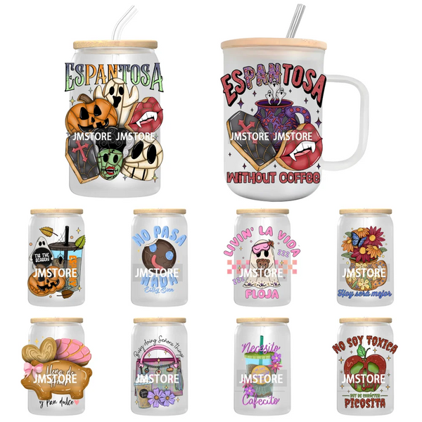 Mexican Conchas Spooky Ghost Concha UV DTF Decals Ready To Apply Waterproof Transfer Stickers Prints For 16OZ Libbey Glass Can