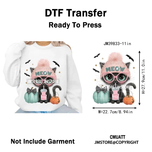 Pink Sweater Hat Coffee Girls Ghost Animal Pumpkin Halloween Iron on DTF Washable Transfers Stickers Ready to Press for Textile