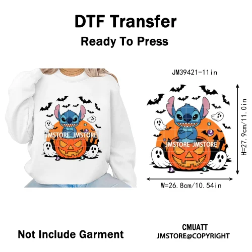 Spooky Vibes Horror Trick Or Treat Cartoon Animal Pumpkin Bats Iron on DTF Washable Transfers Sticker Ready to Press for Hoodies