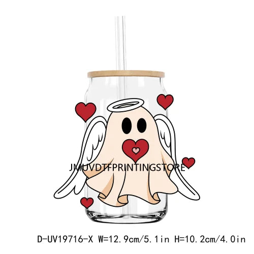 Spooky Ghost With Hearts Valentines Day UV DTF Transfers Stickers Decals For Libbey Cold Cups Mugs Tumbler Waterproof DIY Logo