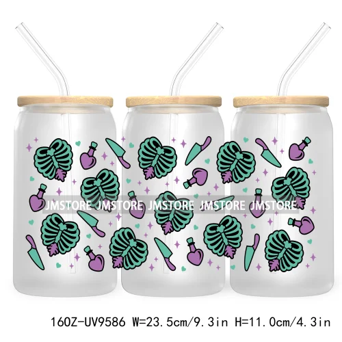 Cute Ghoul Halloween 16OZ UV Cup Wrap DTF Transfer Stickers For Libbey Glass Can Cups Tumbler Waterproof Labels Ghost Reading