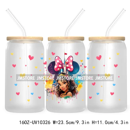 Cartoon Princess Coquette Bow Girly UV DTF Sticker For 16OZ Libbey Glass Cup Can Wrap Transfer Stickers Custom Labels DIY Logo