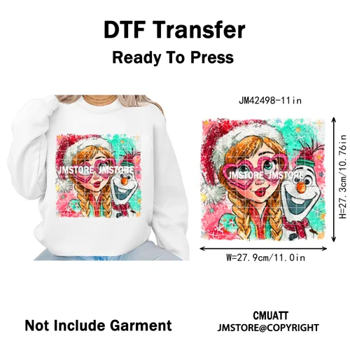 Glasses Cartoon Princess Animal Christmas Brushstroke Festive Vibes Iron on DTF Transfers Stickers Ready to Press for Hoodies