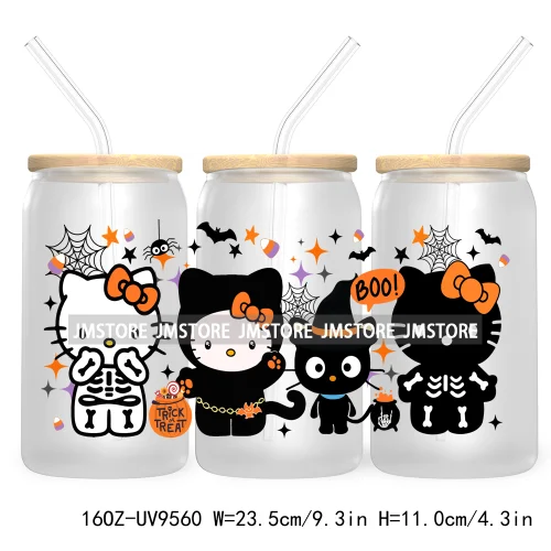 Halloween Cartoon 16OZ UV DTF Cup Wrap Transfer Stickers Custom Labels Waterproof Logo For Libbey Glass Can Pumpkin Season Vibes