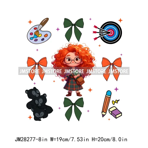 Cartoon Princess Character Friends Back To School Coquette Bow Decals DTF Iron On Transfers Stickers Ready To Press For T-shirts