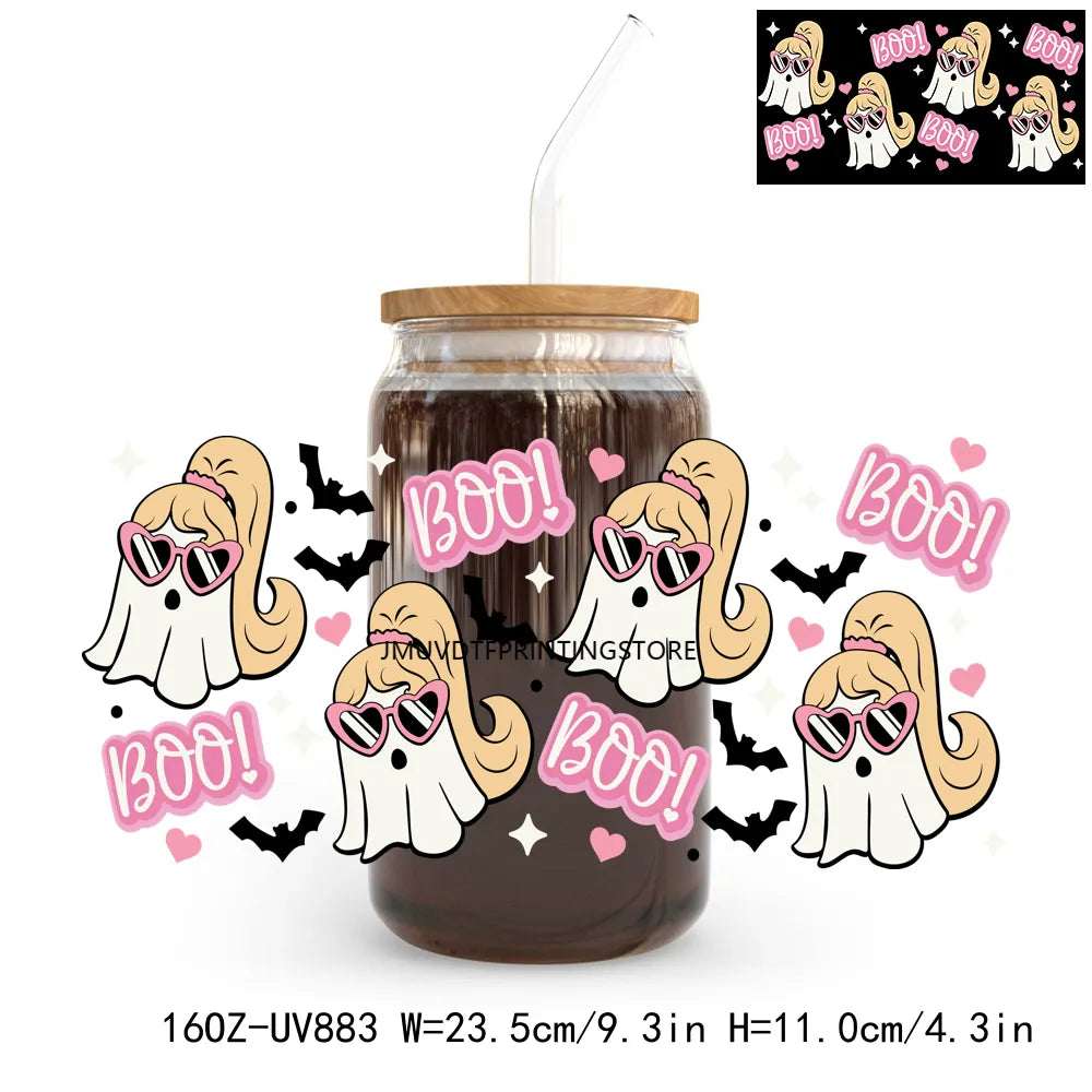 New Halloween Boo Ghost 16OZ UV DTF Cup Wrap Transfers Stickers Custom Labels DIY Durable Waterproof Logo For Libbey Glass Can