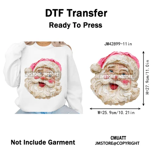 Funny Faux Yarn Crochet Christmas Tree Santa Winter Season Iron on DTF Washable Transfers Stickers Ready to Press for Textiles