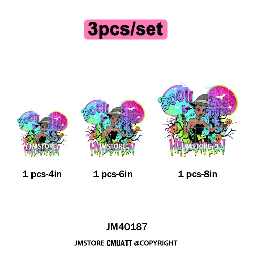 Cartoon Witches Princess Skull Animal Kids Love Characters Halloween Iron on DTF Transfers Stickers Ready to Press for T-shirts