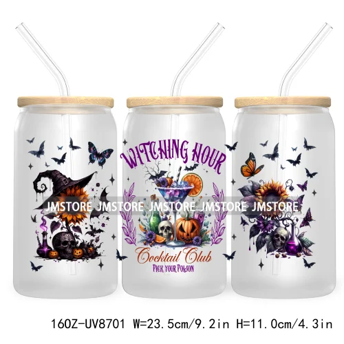 Witching Hour Cocktail Club 16OZ UV DTF Cup Wrap Transfer Stickers Halloween Custom Labels Waterproof Logo For Libbey Glass Can