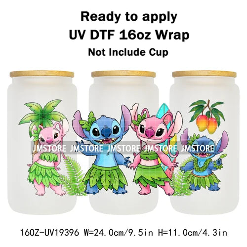 Tropical Cartoon Summer Vibes Splash UV DTF Wraps Transfer Sticker Waterproof High Quality For 16OZ Libbey Glass Can Tumblers