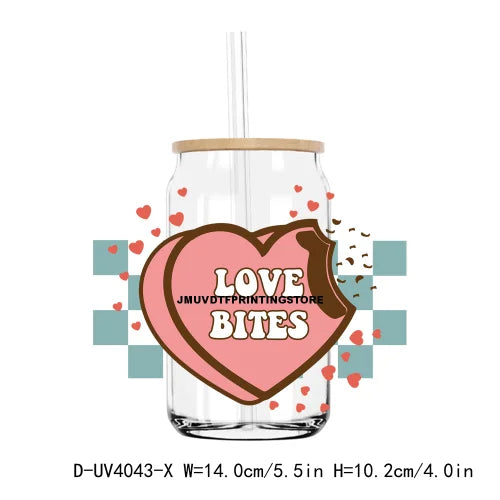 Candy Hearts Valentine's Day 16OZ UV DTF Cup Wrap Transfers Stickers Custom Labels DIY Waterproof Logo XOXO For Libbey Glass Can