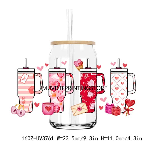 Valentine's Day Love 16OZ UV DTF Cup Wrap Transfer Stickers XOXO Hearts Custom Labels DIY Waterproof Logo For Libbey Glass Can