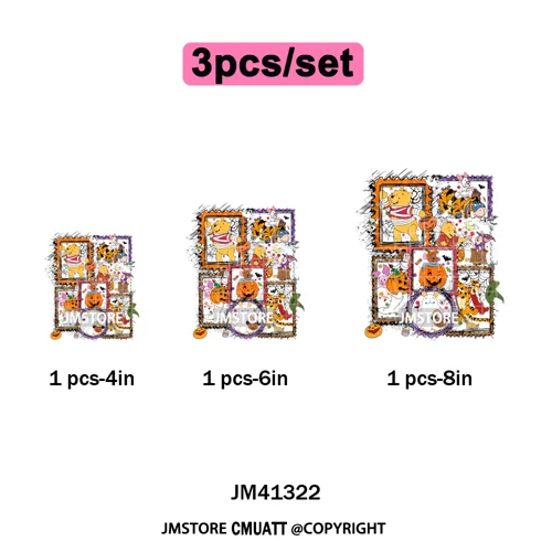Cartoon Friends Character Faux Glitter Coquette Pumpkin Girly Halloween Iron on DTF Transfer Stickers Heat Press for Hoodies Bag
