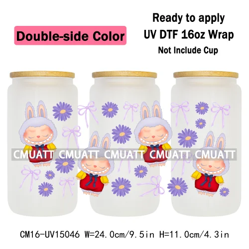 Double Sided Color UV DTF Cup Wraps 16OZ Wholesale Custom Bulk Waterproof Cartoon Cute Monster Transfer Designs For Mug Glass