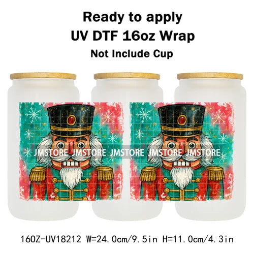 Preppy Brushstroke Christmas Santa Claus 16OZ UV DTF Cup Wraps Ready To Apply Waterproof Transfer Stickers For Libbey Glass Can