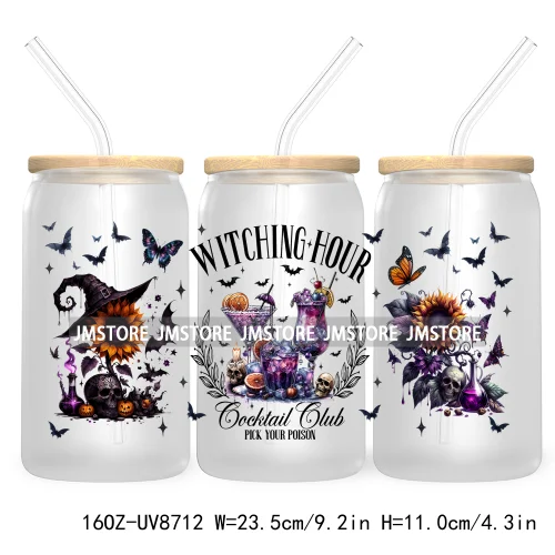 Witching Hour Cocktail Club 16OZ UV DTF Cup Wrap Transfer Stickers Halloween Custom Labels Waterproof Logo For Libbey Glass Can