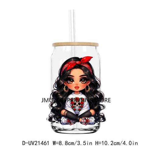 Chibi Cute Chicana Doll With Rose UV DTF Transfers Stickers Decals For Libbey Cold Cups Mugs Tumbler Mexico Waterproof DIY Logo