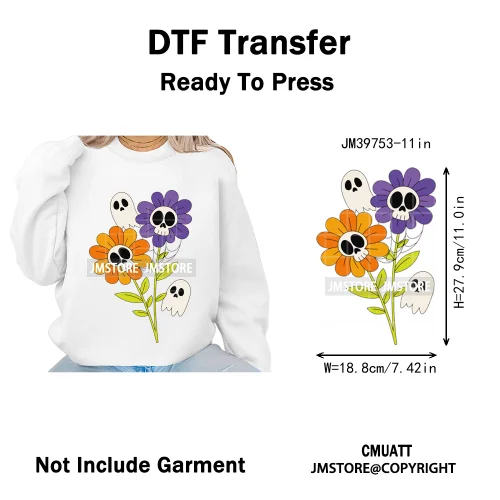 Sweet Spooky Ghost Boo Coquette Pumpkins Halloween Skeleton Iron on DTF Washable Transfers Stickers Ready to Press for T-shirts