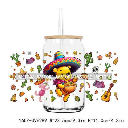 Mexico Fiesta Squad Festival 16OZ UV DTF Cup Wrap Transfers Stickers Custom Labels Durable Waterproof Logo For Libbey Glass Can