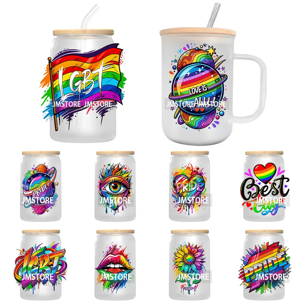 Pride Love Rainbow Heart UV DTF Transfer Stickers Decals For Libbey Cold Cups Mugs Durable Waterproof Custom Logo Label Best Gay