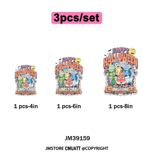 Happy Halloween Cartoon Movie Character Pumpkin Spooky Vibes Iron on DTF Washable Transfers Stickers Ready to Press for Clothing