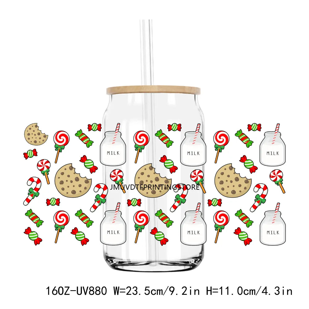 Christmas Santa Sock Tree 16OZ UV DTF Cup Wrap Transfers Stickers Custom Labels DIY Durable Waterproof Logo For Libbey Glass Can