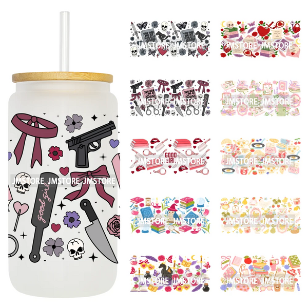 Books Coffee Coquette Fruits Girly 16OZ UV DTF Cup Wrap Ready To Apply Waterproof Transfer Stickers For Libbey Glass Can Tumbler
