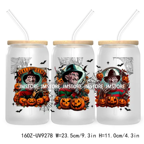 Scary Movies Halloween 16OZ UV DTF Cup Wrap Transfer Stickers Custom Labels Waterproof Logo For Libbey Glass Can Spooky Season