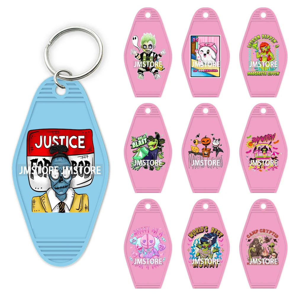 Halloween Horror Movies Witch Girl UV DTF Motel Keychain Decal Ready To Ship Durable Transfer Stickers Prints For Hotel Keychain