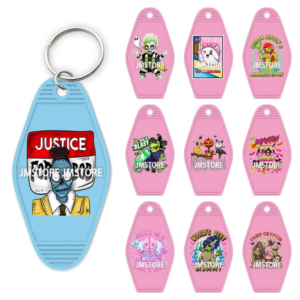 Halloween Horror Movies Witch Girl UV DTF Motel Keychain Decal Ready To Ship Durable Transfer Stickers Prints For Hotel Keychain