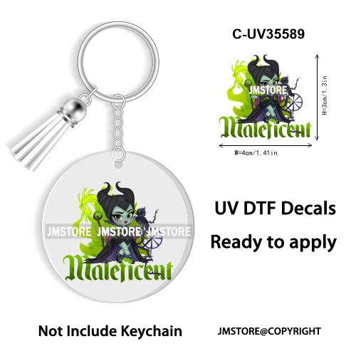 Cartoon Princess In My Villains Era UV DTF Decal Round Keychain Ready To Apply WaterProof Transfer Stickers For Circle Keychain
